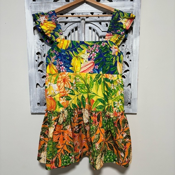 FARM RIO Caipirinha Tiered Printed Ruffle Sleeve Tropical Cotton Mini Dress NWT - Picture 8 of 16